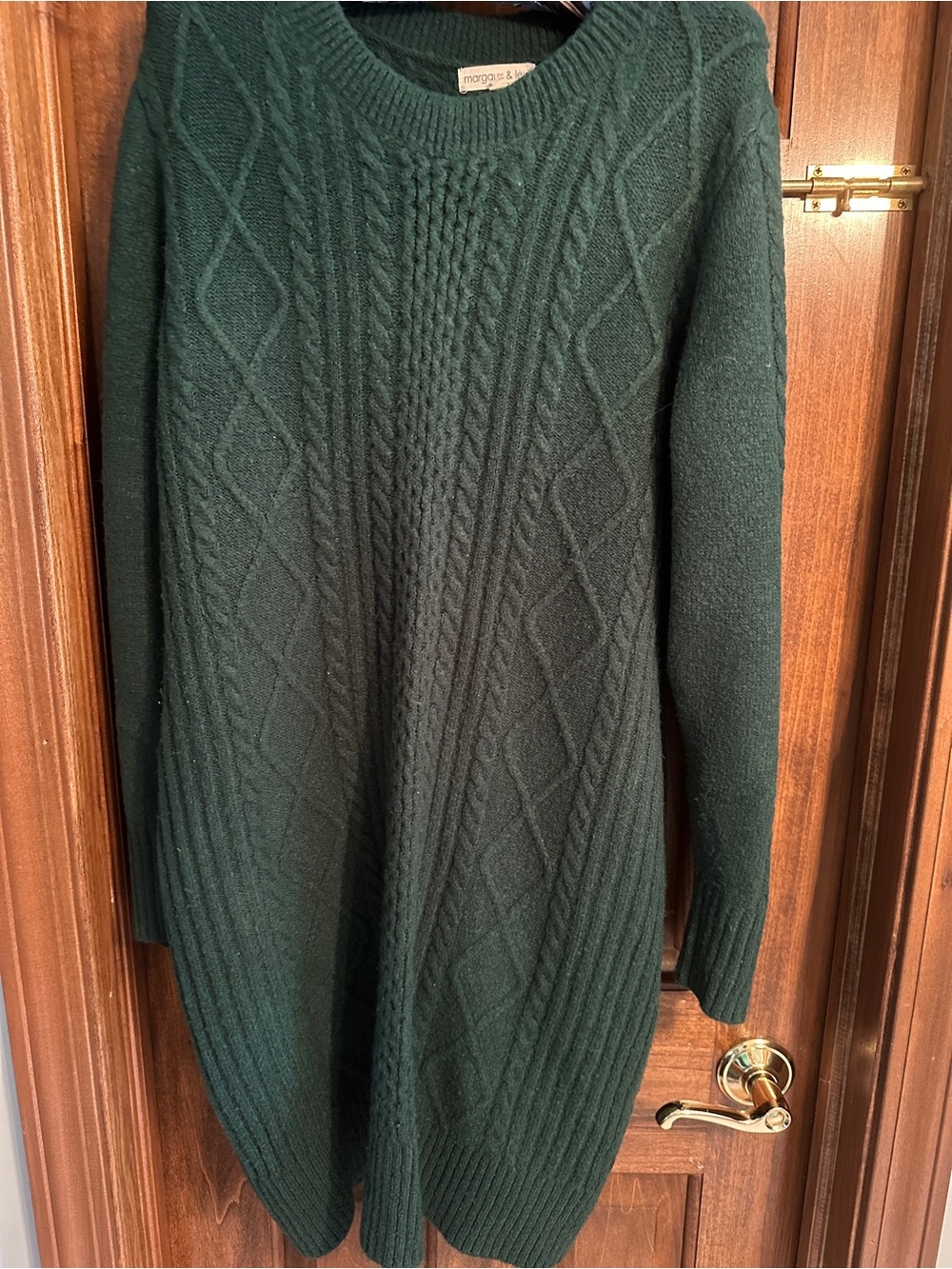 Margaux & Lexi Forest Green Cable Knit Crewneck Sweater Dress